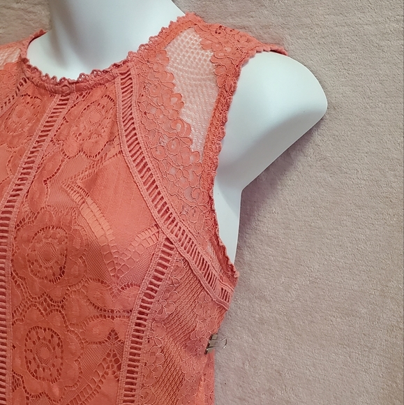 Like NEW Pretty Peach Allover Lace Sleeveless Dress Sz L Xhilaration - Picture 3 of 13